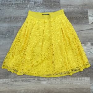Alberta Ferretti Yellow Lace A-Line Skirt with Satin Lining – Size 4